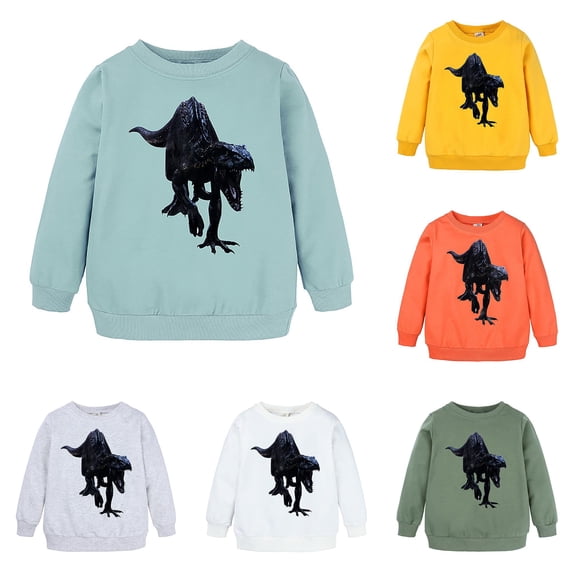 MEZZALL Boys Crewneck Little Kids Unisex Cartoon Animals Dinosaur Printed Sweatshirt Pullover Long Sleeve Fall 2026 Tops , Light Green