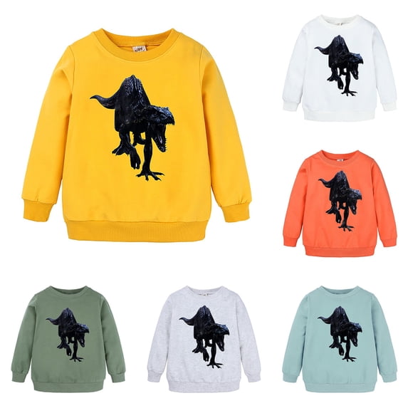 MEZZALL Boys Crewneck Little Kids Unisex Cartoon Animals Dinosaur Printed Sweatshirt Pullover Long Sleeve Fall 2026 Tops , Yellow
