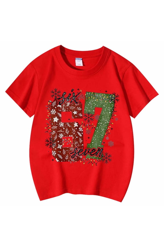 Boys Girls Casual Short Sleeved T-Shirts Number 67 Printed Tee O-Neck Tops Breathable Streetwear