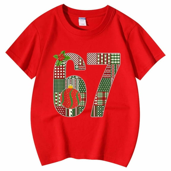 MEZZALL Boys Girls Casual Short Sleeved T-Shirts Number 67 Printed Tee O-Neck Tops Fashionable Streetwear