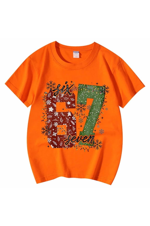Boys Girls Casual Short Sleeved T-Shirts Number 67 Printed Tee O-Neck Tops Holiday Streetwear