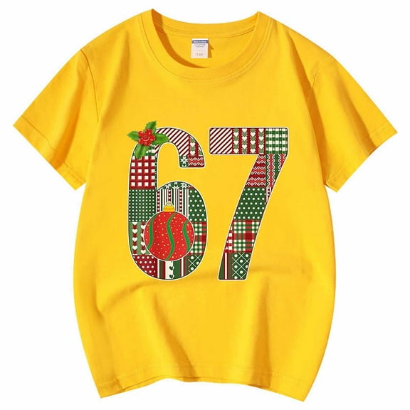 MEZZALL Boys Girls Casual Short Sleeved T-Shirts Number 67 Printed Tee O-Neck Tops Relaxed Fit Streetwear