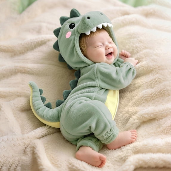 MEZZALL Boys Girls Jumpsuit Long Sleeve Cartoon Dinosaur Design Hood Romper Clothes Zip Up Onesie One-Pieces