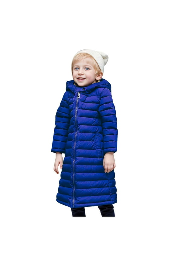 Boys Girls Long Lightweight Hooded Jacket Packable Spring Long Down Coats Versatile Toddler Dailywear, Blue, 5-6 Years