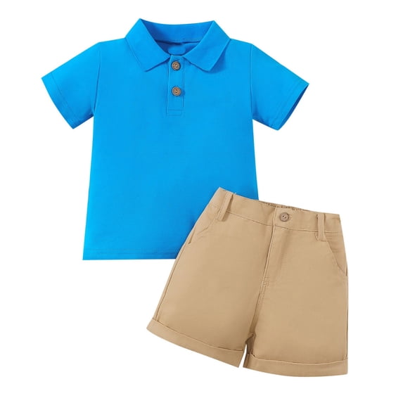 MEZZALL Boys Girls Solid Color Summer T-Shirt Short Sleeve Tshirts Tops Sports Shorts 2PC Outfits Lovely Infants Dailywear, Blue, 18-24 Months