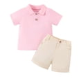thumbnail image 1 of MEZZALL Boys Girls Solid Color Summer T-Shirt Short Sleeve Tshirts Tops Sports Shorts 2PC Outfits Soft Infants Dailywear, Pink, 18-24 Months, 1 of 8