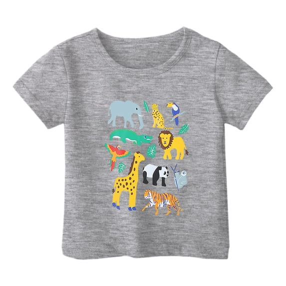 MEZZALL Boys Girls T-Shirt Fashion Casual Cartoon Animal Print Round Neck Loose Short Sleeve Tops Stylish Toddler Blouses Clothing