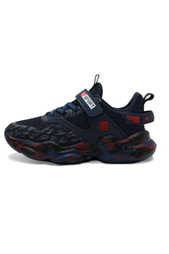 Boys Girls Tennis Running Shoes Kids Soft Mesh Breathable Athletic Sports Gym Sneakers For Little/Big Kid Cute Toddler Footwear, Dark Blue, 7-8 Years