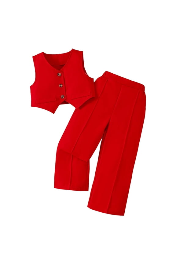 Boys Girls Vest Suits 2PCS Outfits Sets Tuxedo Set For Kids Formal Blazers Suit With Vest And Pants Outfits Sets Cozy Toddler Baby Wear 6-7Y