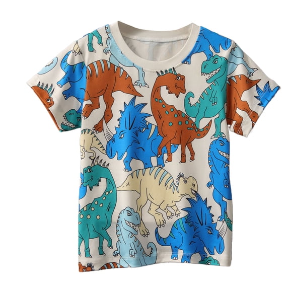 MEZZALL Boys Graphic T-Shirt Short Sleeve Dinosaur Car Print Casual Tops For Toddler Kids Comfortable Summer Tee Shirt Soft Baby Wear