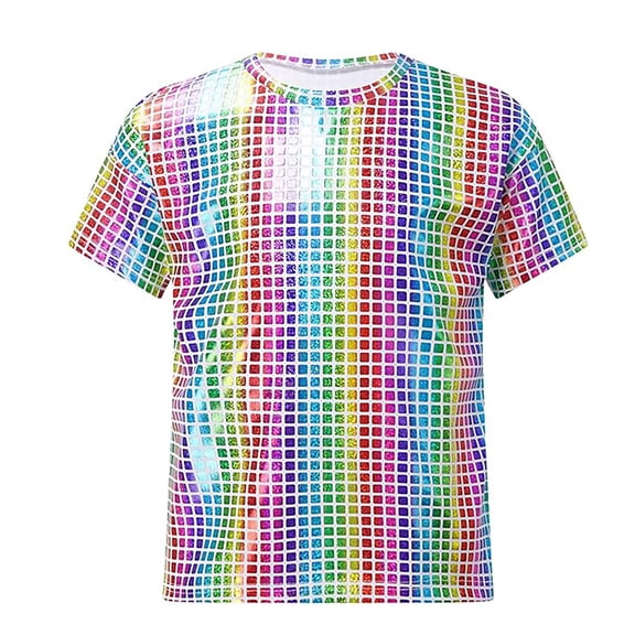 MEZZALL Boys Graphic T-Shirt Tshirts Square Sequins Plaid Shiny Short Sleeve O-Neck Tops For Casual Outdoor Sports Performance Tee Toddler Tshirts Relaxed Fit / 2-3 Years