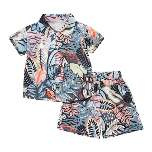 MEZZALL Boys Hawaii Outfit 2Pcs Set Summer Beach Button Down Shirt Tops   Shorts For Kids Clothes Sets Comfort Toddler Wear