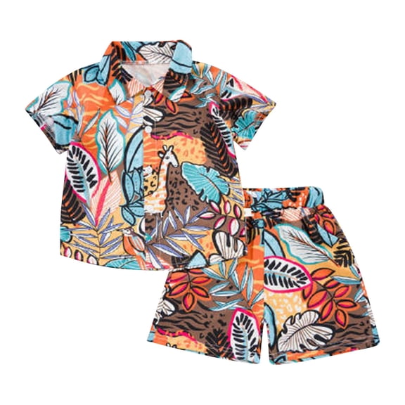 MEZZALL Boys Hawaii Outfit 2Pcs Set Summer Beach Button Down Shirt Tops   Shorts For Kids Clothes Sets Cozy Toddler Wear