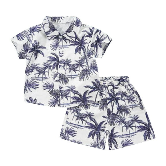 MEZZALL Boys Hawaii Outfit 2Pcs Set Summer Beach Button Down Shirt Tops   Shorts For Kids Clothes Sets Cute Toddler Wear