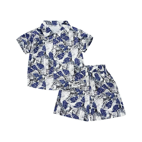 MEZZALL Boys Hawaii Outfit 2Pcs Set Summer Beach Button Down Shirt Tops   Shorts For Kids Clothes Sets Soft Toddler Wear