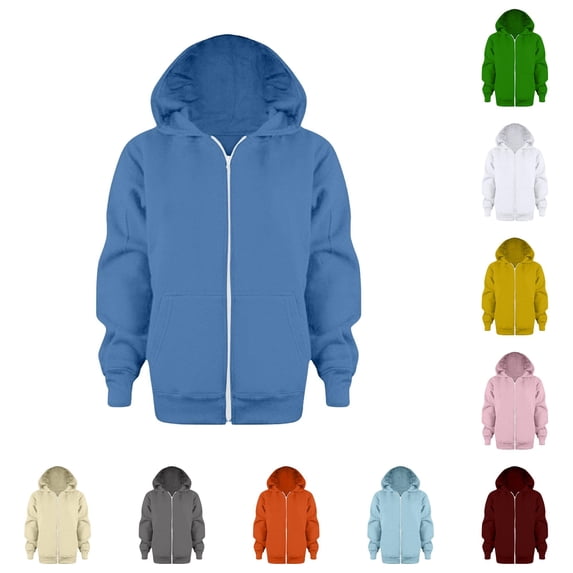 MEZZALL Boys Hood Sweatshirt Solid Color Jackets Hoodie Fall 2026 Tops Long Sleeve Zip Up Kids Coat Jacket Dailywear , Blue
