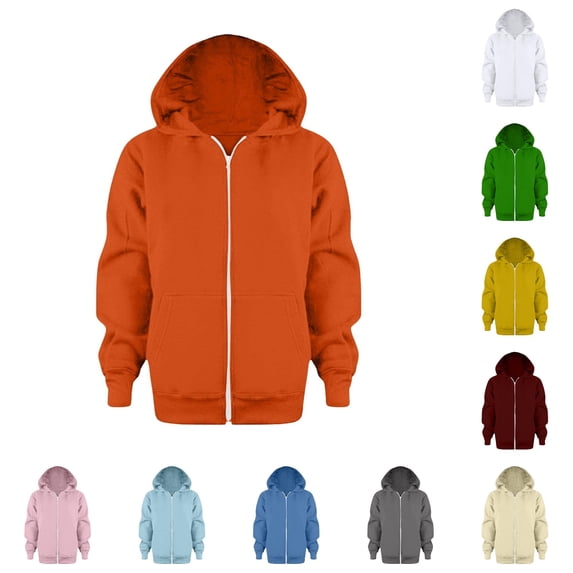 MEZZALL Boys Hood Sweatshirt Solid Color Jackets Hoodie Fall 2026 Tops Long Sleeve Zip Up Kids Coat Jacket Dailywear , Orange