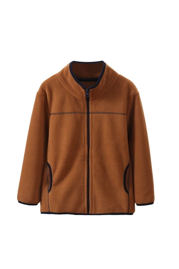 Boys Jacket Autumn Winter Warm Stand Collar Zipper Pockets Comfortable Casual Long Sleeve Outerwear Solid Color Coats Kids Youth Children Fashionable Streetwear