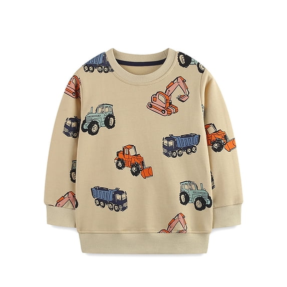 MEZZALL Boys Kids Crewneck Sweatshirt Fashionable Long Sleeve Fall 2026 Tops With Car Print Autumn Pullover , Beige