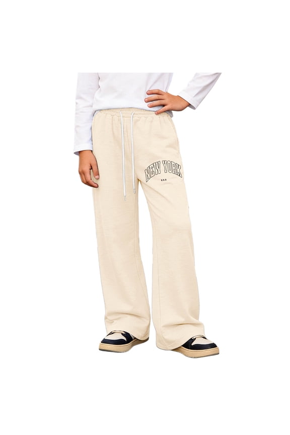 Boys Letter Graphic Wide Leg Sweatpants Baggy Pants Athletic Track Trousers Joggers Versatile Toddler Solid Color Athletic Simple Slacks