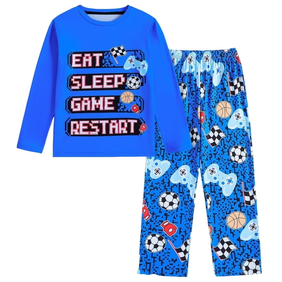 MEZZALL Boys Long Sleeve O-Neck Print Pajama Soft Sleepwear Two Piece Outfit Kids Cozy Loungewear With Pockets Cute Children Fashion Clothes Sets