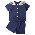 thumbnail image 1 of MEZZALL Boys Outfits Sets Navy Style Linen Short Sleeve Shirts Tops Shorts Outfits For Toddler Kids Casual Summer Fall Everyday Wear Dailywear Breathable / 2-3 Years, 1 of 8