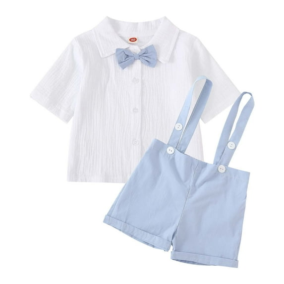 MEZZALL Boys Outfits Sets Toddler Suspenders Romper With Short Sleeve Shirt Comfortable Pure Color Overalls For Everyday Cozy Baby Dailywear