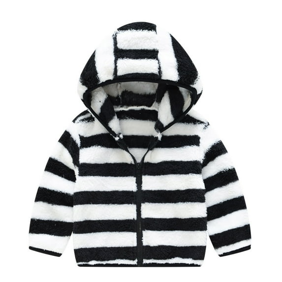 MEZZALL Boys Outwear Zipper Toddler Warm Striped Kids Hooded Thick Coat Baby Girls Coat&jacket Soft Dailywear, Black, 5-6 Years