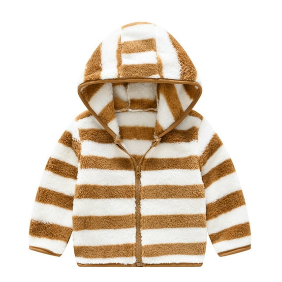 MEZZALL Boys Outwear Zipper Toddler Warm Striped Kids Hooded Thick Coat Baby Girls Coat&jacket Stylish Dailywear, Khaki, 6-7 Years