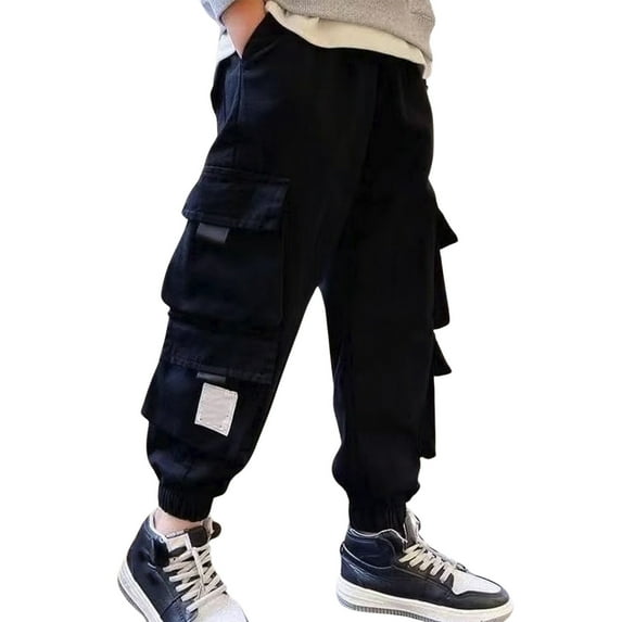 MEZZALL Boys Pants Drawstring Elastic Sweatpants Active Joggers Warm Trousers For Kids Leisure Toddler Dailywear, Black, 5-6 Years