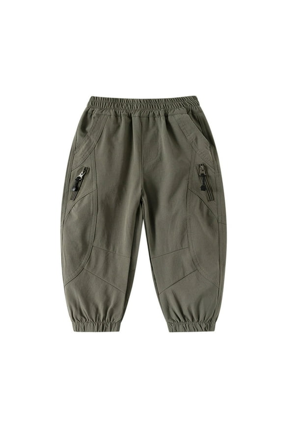 Boys Pants Elastic Waist Solid Color Comfortable Outdoor Sports Trousers For Active Kids Durable Playground Casual Long Pants Infants Toddler Streetwear Trendy / 6-7 Years