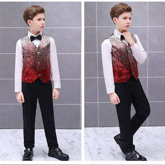 MEZZALL Boys Performance Vest With Colorful Gradient Sequin Design Stage Kids Party Show Trendy Party Clothing Sets