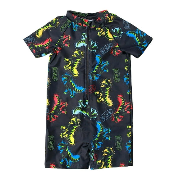 MEZZALL Boys Print Zipper Swimsuit Vacation Hawaii Beachwear High Stretch Comfort Fit For Toddler Kids Swimming & Beach Play, Black, 1-2 Years