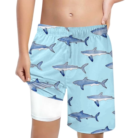 MEZZALL Boys Shark Printed Swimming Shorts With Lace Up High Waisted Loose Casual Swim Trunks Summer Beach Vacation Pool 14-16 Years Relaxed Fit Baby Wear