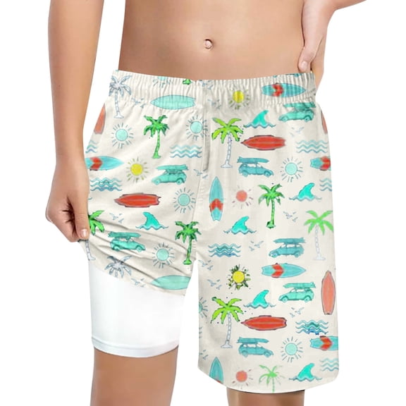 MEZZALL Boys Shark Printed Swimming Shorts With Lace Up High Waisted Loose Casual Swim Trunks Summer Beach Vacation Pool 5-6 Years Cozy Kids Wear