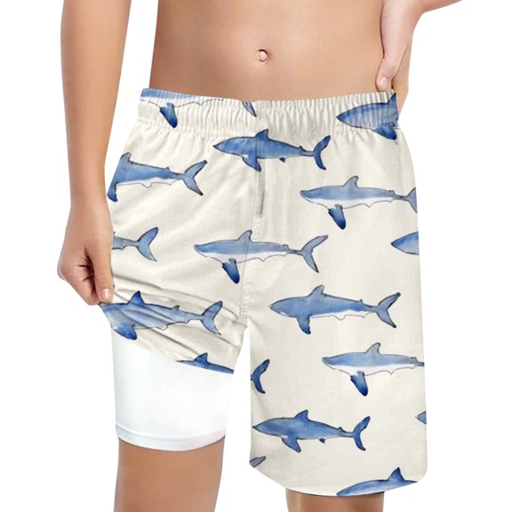MEZZALL Boys Shark Printed Swimming Shorts With Lace Up High Waisted Loose Casual Swim Trunks Summer Beach Vacation Pool 5-6 Years Soft Baby Wear