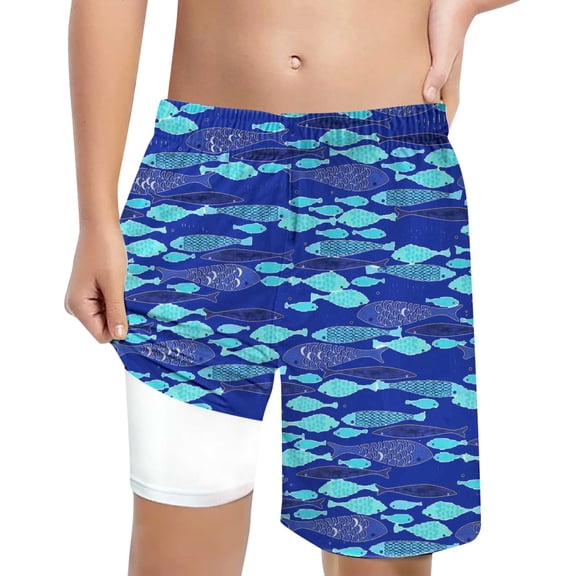 MEZZALL Boys Shark Printed Swimming Shorts With Lace Up High Waisted Loose Casual Swim Trunks Summer Beach Vacation Pool 5-6 Years Trendy Kids Wear