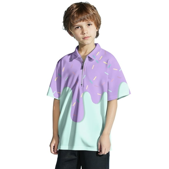 MEZZALL Boys Shirt For Kids Comfortable Casual Party Wear Breathable Tops For Boys Short Sleeve Polo Shirt Ice Cream Printed Cute Toddler Blouses Clothing