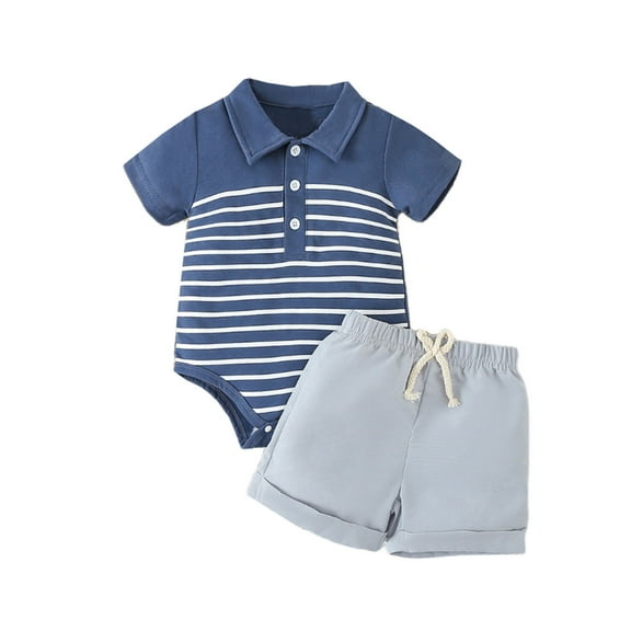 MEZZALL Boys Short Sleeve Striped Bodysuit One-Pieces O-Neck Onesie Romper Shorts Gentleman Outfits Toddler Dailywear Soft / 12-18 Months