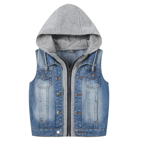 MEZZALL Boys Sleeveless Jacket Girls Jean Vest Hoodies Kids Waist Coat Outerwear Comfort Toddler Dailywear, Blue, 3-4 Years