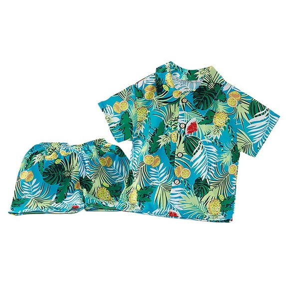 MEZZALL Boys Summer Beach Button Down Shirt & Shorts Set Breathable Patterned Outfit For Toddler And Kids Cute Baby Wear
