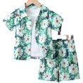 thumbnail image 1 of MEZZALL Boys Summer Beach Button Down Shirt & Shorts Set Breathable Patterned Outfits For Toddler And Kids, Light Green, 2-3 Years, 1 of 6