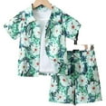thumbnail image 1 of MEZZALL Boys Summer Beach Button Down Shirt & Shorts Set Breathable Patterned Outfits For Toddler And Kids, Light Green, 4-5 Years, 1 of 6