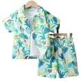 thumbnail image 1 of MEZZALL Boys Summer Beach Button Down Shirt & Shorts Set Breathable Patterned Outfits For Toddler And Kids, Mint Green, 2-3 Years, 1 of 6