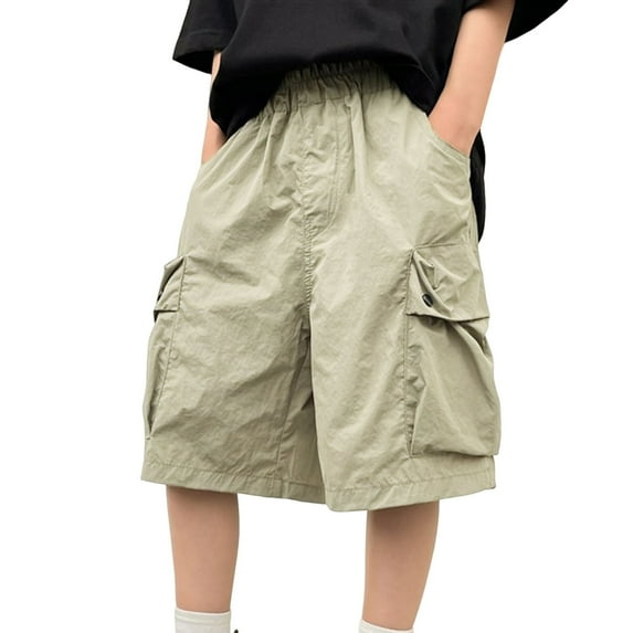 MEZZALL Boys Summer Fall Street Leisure Sports Pocket Drawstring Stretch Waist Solid Color Cargo Knee Length Pants Toddler Streetwear Classic / 5-6 Years