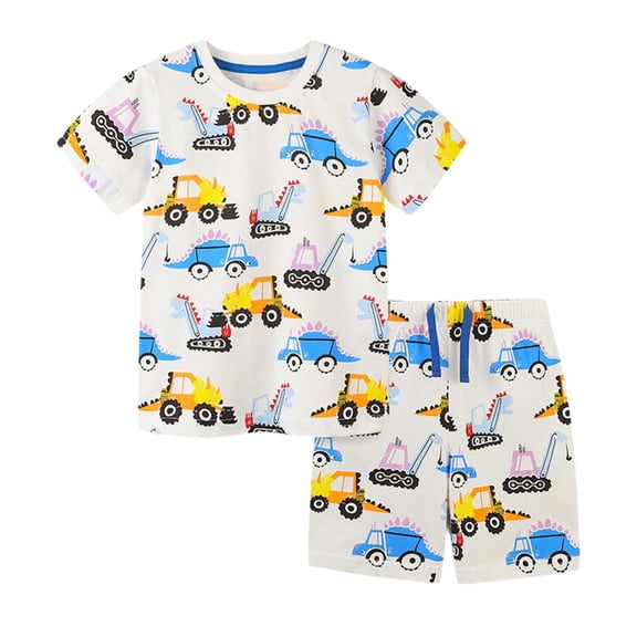 MEZZALL Boys Summer Outfits Cartoon Dinosaur Casual Crew Neck T-Shirt And Shorts Sets 4-5 Lovely Kids Wear