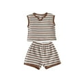 thumbnail image 1 of MEZZALL Boys Summer Outfits Kids Striped Sleeveless T Shirt Shorts Set Casual Retro Contrast Color Toddler Clothes For Daily Wear Children 1-8 Years Cute Clothing, 1 of 9