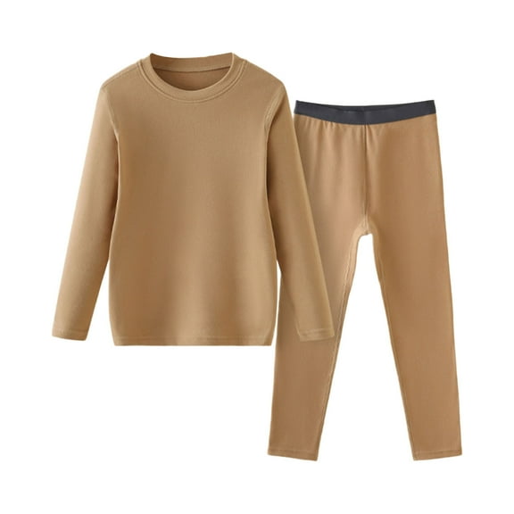MEZZALL Boys Thermal O-Neck Long Sleeve T-Shirts Pants Two Piece Kids Comfortable Wicking Sleepwear And Loungewear For Boys Girls Solid Color Versatile Child Clothes