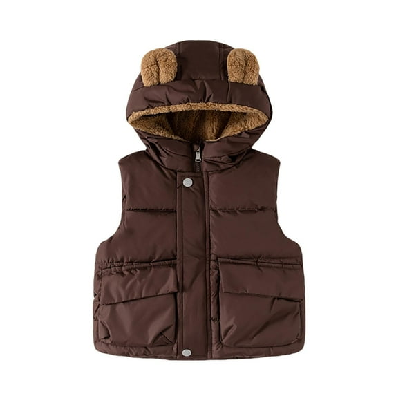 MEZZALL Boys Down Vest With Attached Hood Winter Warm Padded Sleeveless Jacket Kids Outdoor Thermal Insulated Outerwear Solid Color Cozy Plush Garment Coats Versatile Child Streetwear
