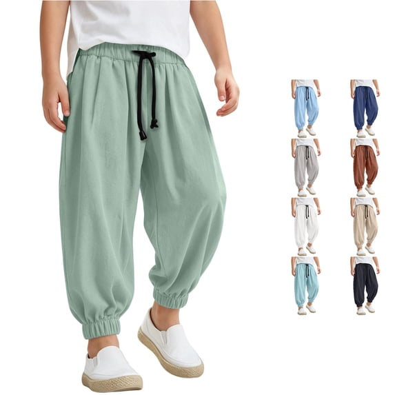 MEZZALL Boys Washed Crinkle Jogger Pants Loose Fit Casual Trousers For Kids Breathable Soft Elastic Waistband Streetwear, 130/7-8Y